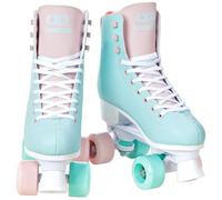 Croxer - Patines para niñas, niños, Quad, Patines para Adultos, niños - Patines con Ruedas - Diseño Retro años 70 - Rodamientos ABEC-7, Ruedas de PU - Lea Mint/Pink, 41 (26,5 cm)