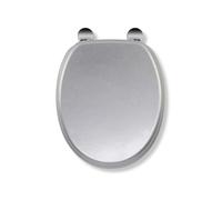 Croydex Asiento de inodoro WL601840H Flexi-Fix Quartz Always Fit Never Slips antibacteriano, madera, plata, 44,5 x 38 x 6 cm