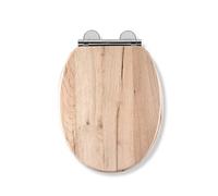 Croydex Corella Flexi-Fix - Asiento de inodoro de madera de cierre suave, botón de liberación rápida para una fácil limpieza y bisagras ajustables con fijaciones superiores e inferiores, asiento de