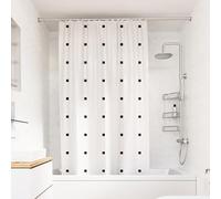 Croydex Cortina de Ducha Blanca con diseño de Puntos Negros, 100% poliéster, Dobladillo Pesado, Lavable a máquina y recubierta con Proseal para repeler el Agua, 1800 x 1800 mm