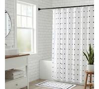 Croydex Cortina de Ducha Blanca con diseño de Puntos Negros, 100% poliéster, Dobladillo Pesado, Lavable a máquina y recubierta con Proseal para repeler el Agua, 1800 x 1800 mm