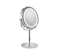 Croydex Espejo de baño Cromado con Pedestal Independiente, Espejo de Maquillaje Iluminado con Luces, 3 lupas de Doble Cara, diseño Elegante, 1 Vista Real, Borde Iluminado, no Requiere Accesorios