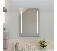 Croydex Horton - Espejo de baño con Luces, fácil de Instalar, Funciona con Pilas, con Todos los Accesorios incluidos, Dos Tiras de luz, Interruptor de Encendido con botón táctil, 70 x 50 cm