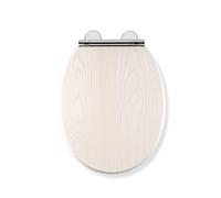 Croydex Maitland - Asiento de inodoro de madera de roble blanco, cierre suave y botón de liberación rápida para una fácil limpieza con bisagras Flexi-Fix para fijación superior o inferior, asiento de