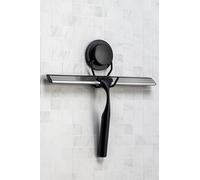 Croydex Stick 'n' Lock - Escobilla de ducha autoadhesiva negra para puertas de ducha o limpiador de ventanas, accesorio de baño, almohadilla adhesiva que se adhiere a la mayoría de superficies planas,