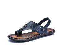 CRRONG Sandalias casuales para juanetes para hombre, chanclas ortopédicas con soporte para el arco para caminar, chanclas de cuero retro para hombres, reduce el estrés en los pies(Blue,45 EU)