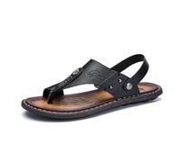 CRRONG Sandalias casuales para juanetes para hombre, chanclas ortopédicas con soporte para el arco para caminar, chanclas de cuero retro para hombres, reduce el estrés en los pies(Black,43 EU)