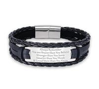 Crrynuo Pulsera de cuero para hombre, pulsera de cuero trenzado grabada para hombres, adolescentes, niños, hijos, cumpleaños, graduación, día del padre, regalos para él, cierre magnético de acero