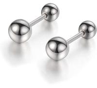 Crsiller Juego de 4 pares de aretes pequeños para niñas, hombres y mujeres, chapados en oro blanco pulido de 14 quilates para cartílago, hélice, piercing (2/3/4/5 mm), oro blanco, sin piedras