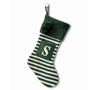 CRSMHLPK Calcetín de Navidad inicial de 20 pulgadas, monograma, a rayas, rojo, verde con letras bordadas blancas, decoraciones de Navidad, 01-S-Verde