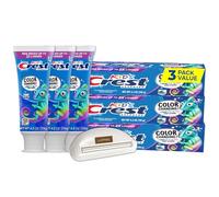 CRST Advanced - Pasta dental con flúor para niños, sabor chicle, 4.2 onzas, 3 unidades, pasta de dientes anticaries que cambia de color incluida con exprimidor LUXPAKS