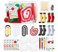 Crtiin 4 Sets Teacher Appreciation Gifts Bulk with Clear Makeup Bags, Socks, Pens, Keychains, Paper Clips, Back to School Teacher Gift Set for Women Staff Coworkers Classroom Office