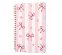 Crtiin Bible Pink Bow Notebook for Women Cute Preppy Prayer Journal Spiral Coquette Aesthetic Journal A5 Lined Hardcover Notebook in 5.5x8 Inch for Daily Writing Girl Teen Women Gift(Bow and Stripe)