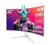 CRUA - Monitor de juego curvo de 32", 4K UHD 3840x2160, pantalla VA 240Hz, 1500R, AMD FreeSync, 120% sRGB, altavoces integrados, HDMI 2.1 y DP 1.4, monitor de PC de pared blanco para juegos, streaming