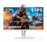 CRUA - Monitor para juegos de 27 pulgadas de 360 Hz, 2K QHD 2560 x 1440 IPS Panel blanco Monitores de computadora con altavoces integrados, compatible con AMD FreeSync, 120% sRGB, filtro de luz azul