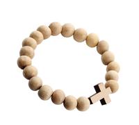 Cruces de cuentas de madera con acabado natural, cruces espirituales para comodidad religiosa y estilos sostenibles, accesorio de muñeca redondo y suave, talla única, como se describe