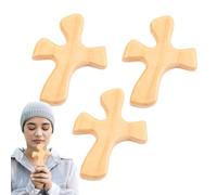 Cruces de madera - Cruz de oración de mano Juego de 3 cruces de bolsillo pequeñas | Crucifijo de compañero espiritual para hombres y mujeres, perfecto para oración, meditación y devoción diaria, cruce