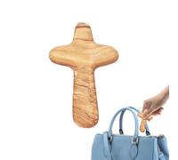 Cruces de madera de olivo: pequeñas cruces de bolsillo de madera suaves para oración, cruz cómoda de mano para agarrar, aferrarse, bendición del sacerdote, artesanía de Tierra Santa