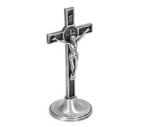 Crucifijo, 1,9x2x4,7 Pulgadas Cruz Católica Hecha a Mano de Aleación de Zinc con Base Extraíble, para Decoración, Iglesia, Hogar(Plata)