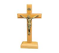 Crucifijo católico de madera con soporte, oración religiosa, decoración de mesa, estante del hogar, adornos de mesa, regalo, pequeña cruz de madera