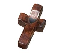 Crucifijo de madera con bolsillo de sujeción cómodo, tamaño pequeño, oración de mano, alivio del estrés, aliento