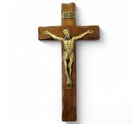 Crucifijo de madera - De pared - Cristo latonado - Fabricado en Umbria Italy - (25 x 13 cm)