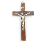 Crucifijo de pared - Artesanal fabricado en Italia Cristo e INRI chapado en plata 999 - Crucifijos de pared de madera, cuidado y precisión de los detalles de Jesús crucificado - 17 x 9,5 cm