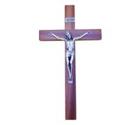 Crucifijo de pared - Artesanal fabricado en Italia Cristo e INRI chapado en plata 999 - Crucifijos de pared de madera, madera preciosa de caoba - Cuidado y precisión de los detalles de Jesús - 32 x 18