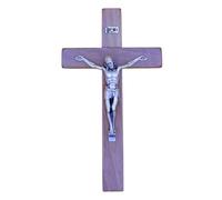 Crucifijo de pared - Artesanal fabricado en Italia Cristo e INRI chapado en plata 999 - Crucifijos de pared de madera, madera de nogal noble - Cuidado y precisión de los detalles de Jesús - 16,5 x 9,5