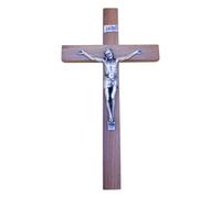 Crucifijo de pared - Artesanal fabricado en Italia Cristo e INRI chapado en plata 999 - Crucifijos de pared de madera, madera de nogal noble - Cuidado y precisión de los detalles de Jesús - 32 x 18 cm