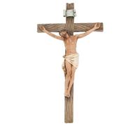 Crucifijo de pared de piedra de resina con textura de madera de 4,25 x 8 cm, figura tradicional romana