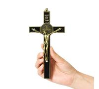 Crucifijo VINETEN - Cruz de pared de San Benito, arte de pared de metal, cruz para dar bendiciones y lo sagrado espiritual, 8 pulgadas