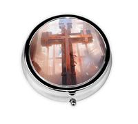 Crucifixion - Pastillero redondo pequeño, pastillero de 3 compartimentos, pastillero portátil, se puede poner en la cartera, bolsillo, ligero y cómodo