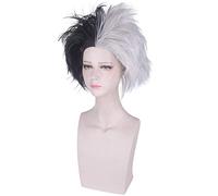 Cruella De Vil Deville Peluca Corta Disfraz de Cosplay Pelo Sintético Resistente Al Calor Hombres Mujeres Afro Pelucas