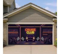 Cruise Club - Cubierta para puerta de garaje, decoración retro de neón para cochera, temática de carreras en negro y amarillo, decoración interior y exterior, regalo para entusiastas del automóvil