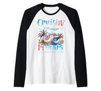 Cruisin a través de 14 años 14 Aniversario Crucero Viaje Pareja Camiseta Manga Raglan