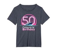Cruising Into My 50th Birthday Camiseta Cruise Camiseta, Mujer Tallas Grandes, Azul Jaspeado, 1XL Grande