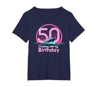 Cruising Into My 50th Birthday Camiseta Cruise Camiseta, Mujer Tallas Grandes, Azul Marino, 1XL Grande