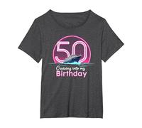 Cruising Into My 50th Birthday Camiseta Cruise Camiseta, Mujer Tallas Grandes, Jaspeado Oscuro, 1XL Grande