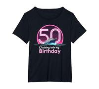 Cruising Into My 50th Birthday Camiseta Cruise Camiseta, Mujer Tallas Grandes, Negro, 1XL Grande