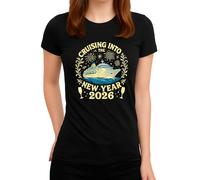 Cruising Into New Year 2026 Fiesta Nochevieja Año Nuevo Crucero Barco Regalo Camiseta Mujer, Negro , XXL