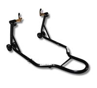 CRUIZER Caballete trasero para moto con fijaciones de tenedor ajustable con 4 ruedas subyacentes, barras refuerzos laterales con carga máxima 300 kg