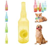 Crunch Play Bottle Toy, Crunchnplay Bottle Toy for Dogs, 9.7"/7.7" Rubber water bottle dog toy, Interesting Squeaky Dog Toys, Outdoor Interactive Dog Chew Toy with Tennis Ball (Yellow,small)