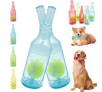 Crunch Play Bottle Toy, Crunchnplay Bottle Toy for Dogs, 9.7"/7.7" Rubber water bottle dog toy, Interesting Squeaky Dog Toys, Outdoor Interactive Dog Chew Toy with Tennis Ball (2*Blue,small)