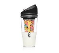 CRUNCHCUP The XL Black - Vasos de plástico portátiles para cereales para el desayuno sobre la marcha, recipiente para cereales y leche para tus cereales de desayuno favoritos, no requiere cuchara ni