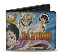 Crunchyroll - Cartera plegable, diseño de Dr. Stone Character Group Rays Pose y Title Logo Blues, piel vegana