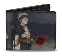 Crunchyroll - Cartera plegable, diseño de trébol negro con logotipo de Asta Sword Pose Blues, cuero vegano