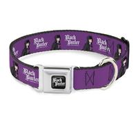 Crunchyroll - Collar para mascotas, collar de perro, hebilla de cinturón de seguridad de metal, color negro Butler Violet Pose y logotipo del título morado, 20 a 31 pulgadas, 1.5 pulgadas de ancho