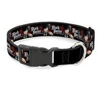 Crunchyroll - Collar para mascotas, collar de perro, hebilla de plástico, horquilla negra Butler Ciel Phantomhive y logotipo del título, 9.5 a 13 pulgadas y 1.0 pulgadas de ancho