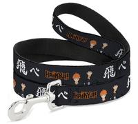 Crunchyroll - Correa para mascotas, correa para perro, Haikyu Hinata y Kageyama Pose y logotipo del título, negro y blanco, 4 pies de largo 0.5 pulgadas de ancho